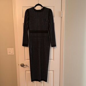 Chic Black Studded Long Sleeve Dress